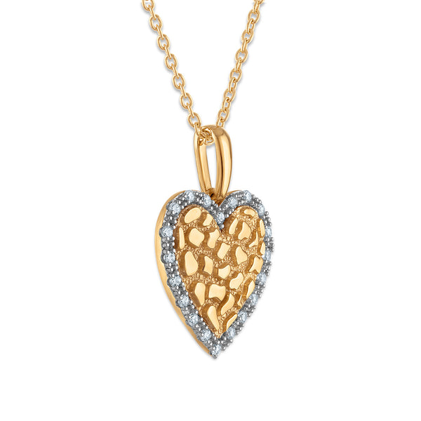 1/6 CTW Natural Diamond 18-inch Nugget Heart Pendant in 10KT Yellow Gold