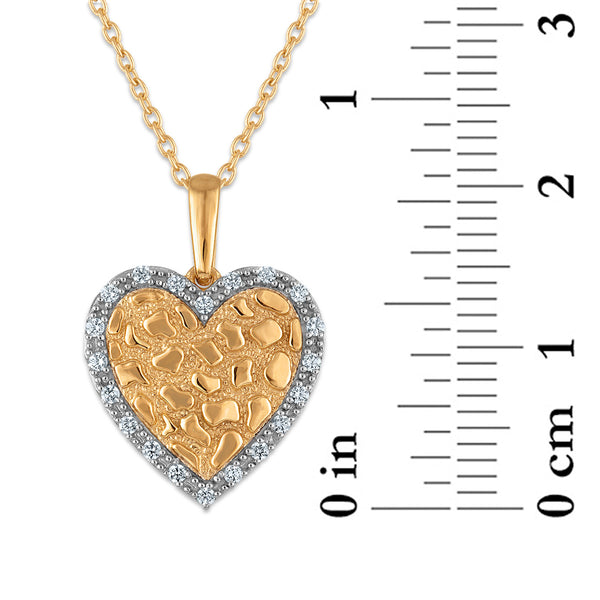 1/6 CTW Natural Diamond 18-inch Nugget Heart Pendant in 10KT Yellow Gold