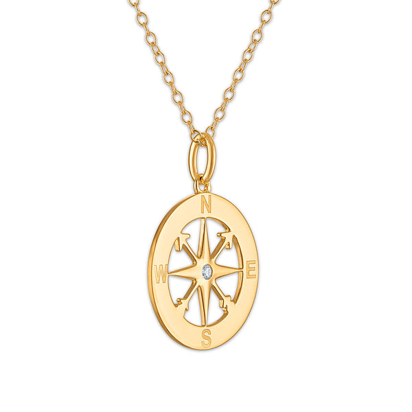 Natural Diamond Accent Compass Pendant in Gold Plated Sterling Silver