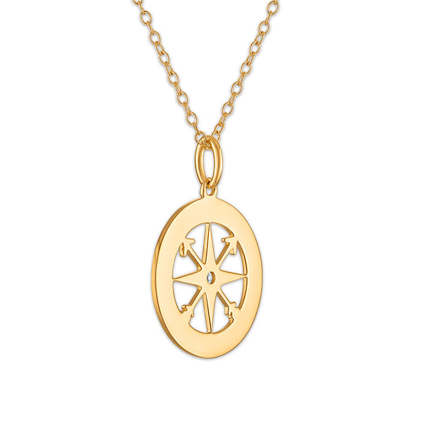 Natural Diamond Accent Compass Pendant in Gold Plated Sterling Silver