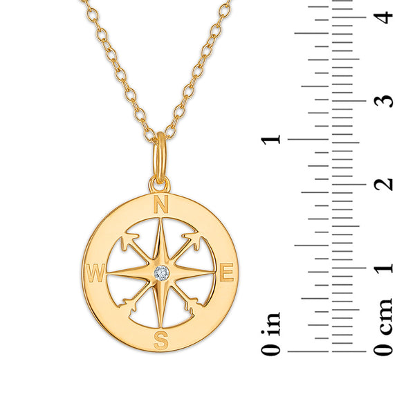 Natural Diamond Accent Compass Pendant in Gold Plated Sterling Silver