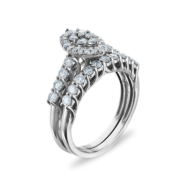 1 CTW Natural Diamond Cluster Bridal Set Ring in 10KT White Gold