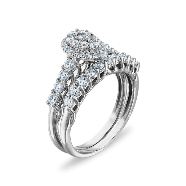 1 CTW Natural Diamond Cluster Bridal Set Ring in 10KT White Gold