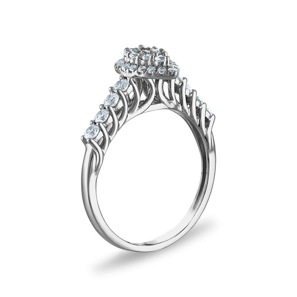 1 CTW Natural Diamond Cluster Bridal Set Ring in 10KT White Gold