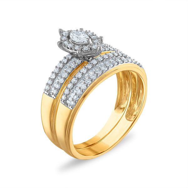 3/4 CTW Natural Diamond Halo Bridal Set Ring in 10KT Yellow Gold