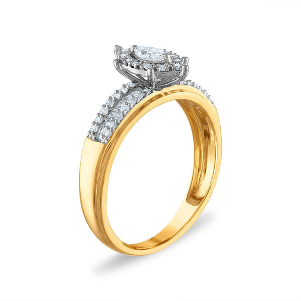 3/4 CTW Natural Diamond Halo Bridal Set Ring in 10KT Yellow Gold