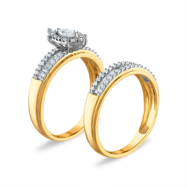 3/4 CTW Natural Diamond Halo Bridal Set Ring in 10KT Yellow Gold