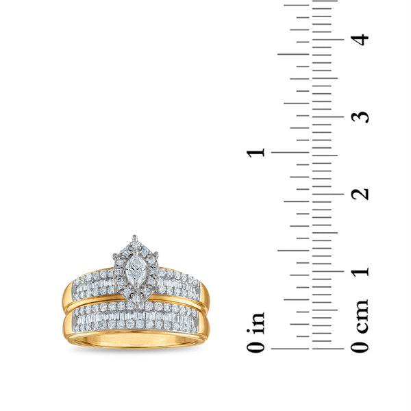3/4 CTW Natural Diamond Halo Bridal Set Ring in 10KT Yellow Gold