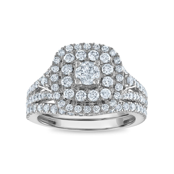 1 1/2 CTW Diamond Halo Bridal Set Ring in 10KT White Gold