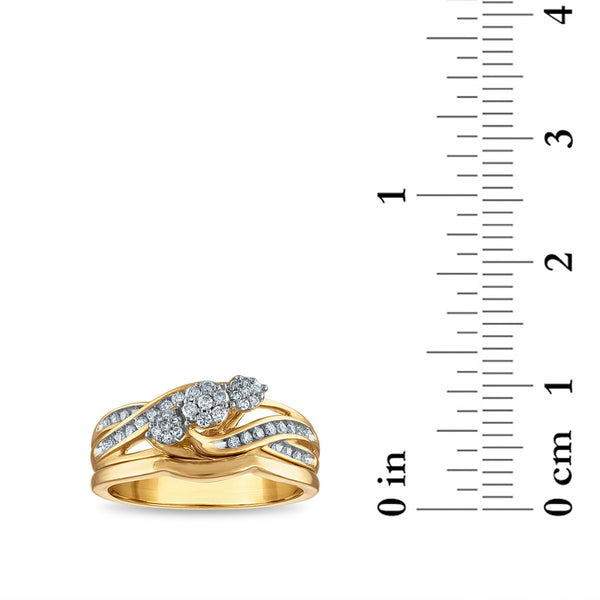 1/4 CTW Natural Diamond Three Stone Cluster Bridal Set Ring in 10KT Yellow Gold