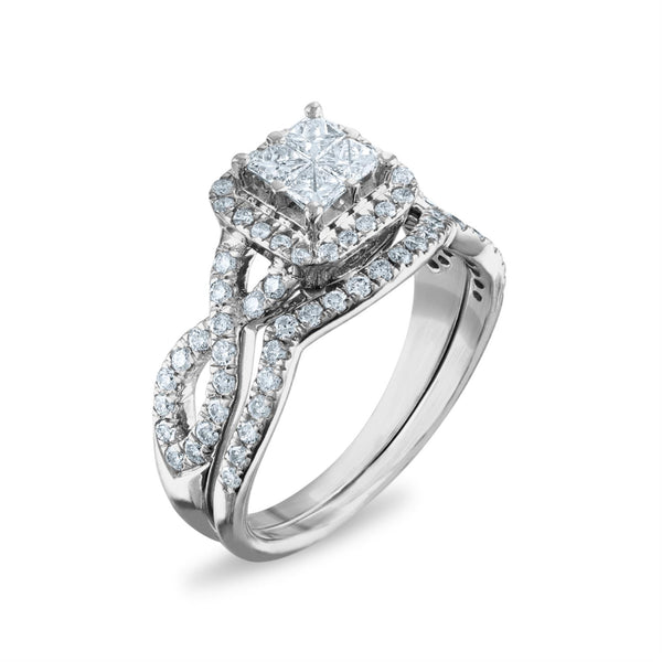 1 CTW Natural Diamond Halo Bridal Set Ring in 10KT White Gold