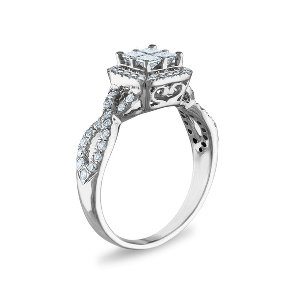 1 CTW Natural Diamond Halo Bridal Set Ring in 10KT White Gold