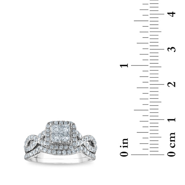 1 CTW Natural Diamond Halo Bridal Set Ring in 10KT White Gold