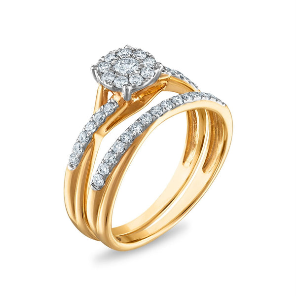 1/2 CTW Natural Diamond Cluster Bridal Set Ring in 10KT Yellow Gold