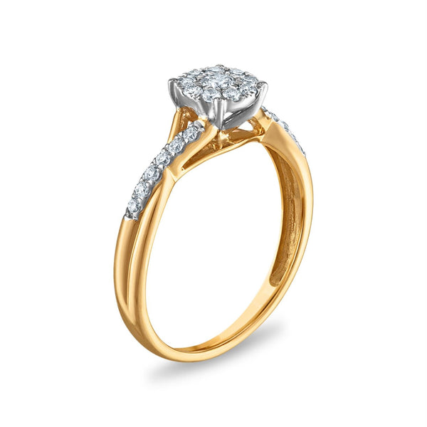 1/2 CTW Natural Diamond Cluster Bridal Set Ring in 10KT Yellow Gold