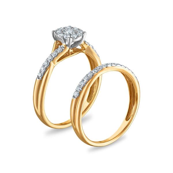 1/2 CTW Natural Diamond Cluster Bridal Set Ring in 10KT Yellow Gold