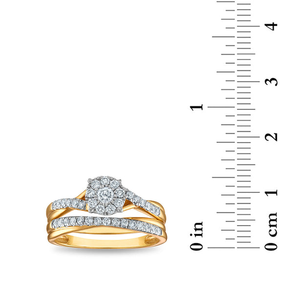 1/2 CTW Natural Diamond Cluster Bridal Set Ring in 10KT Yellow Gold