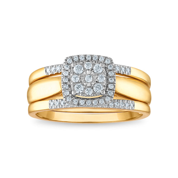 1/4 CTW Natural Diamond Halo Bridal Set 3-Piece Ring in 10KT Yellow Gold