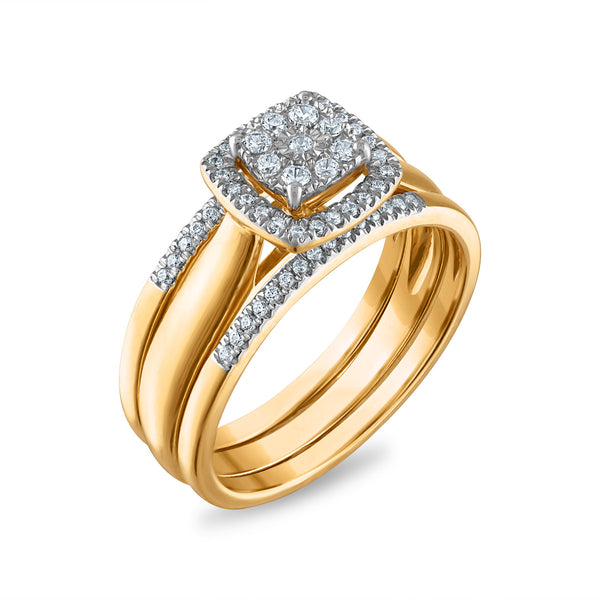 1/4 CTW Natural Diamond Halo Bridal Set 3-Piece Ring in 10KT Yellow Gold
