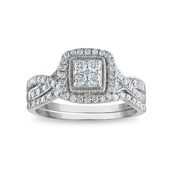 1/2 CTW Natural Diamond Halo Bridal Set in 10KT White Gold