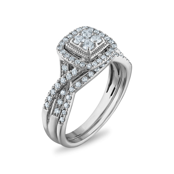 1/2 CTW Natural Diamond Halo Bridal Set in 10KT White Gold