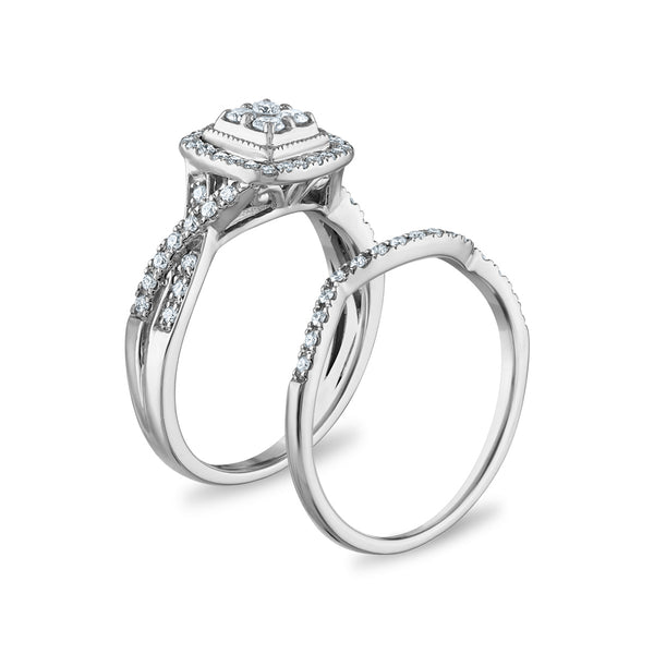 1/2 CTW Natural Diamond Halo Bridal Set in 10KT White Gold