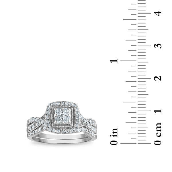 1/2 CTW Natural Diamond Halo Bridal Set in 10KT White Gold