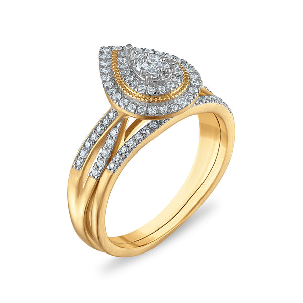 3/8 CTW Natural Diamond Halo Cluster Pear Shaped Bridal Set in 10KT Yellow Gold