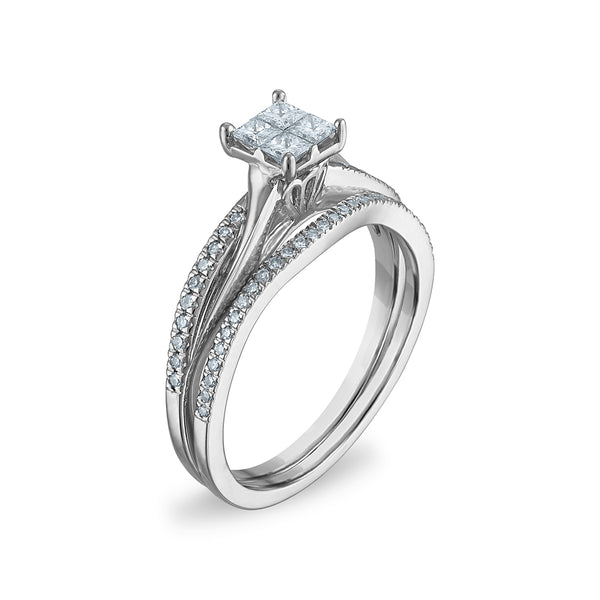 3/8 CTW Princess Cut Natural Diamond Bridal Set in 10KT Gold