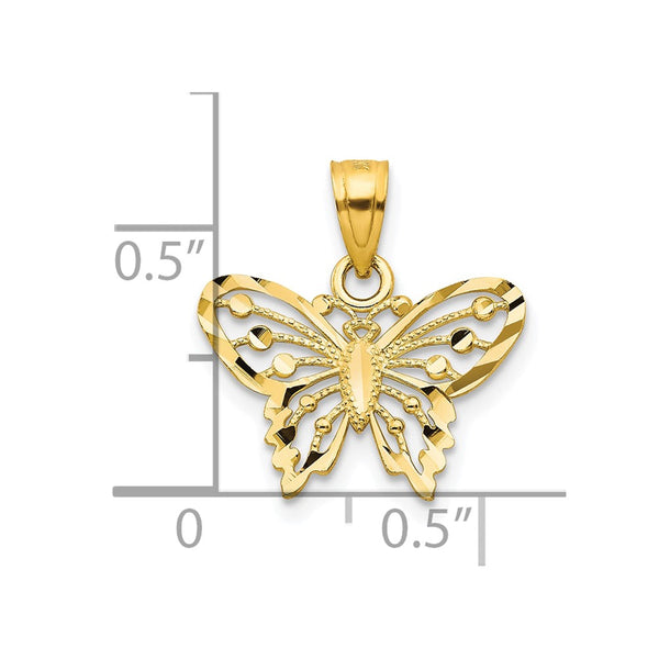 10KT Yellow Gold 18X16MM Diamond-cut Butterfly Pendant. Chain Not Included
