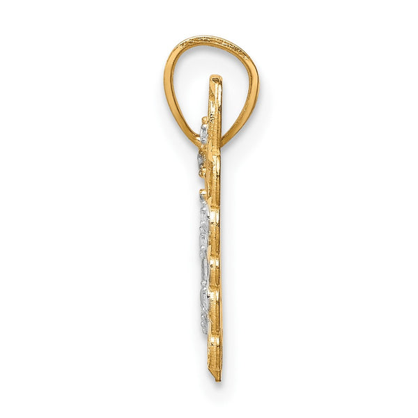 10KT Yellow Gold With Rhodium Plating 18X19MM Diamond-cut Butterfly Pendant. Chain Not Included