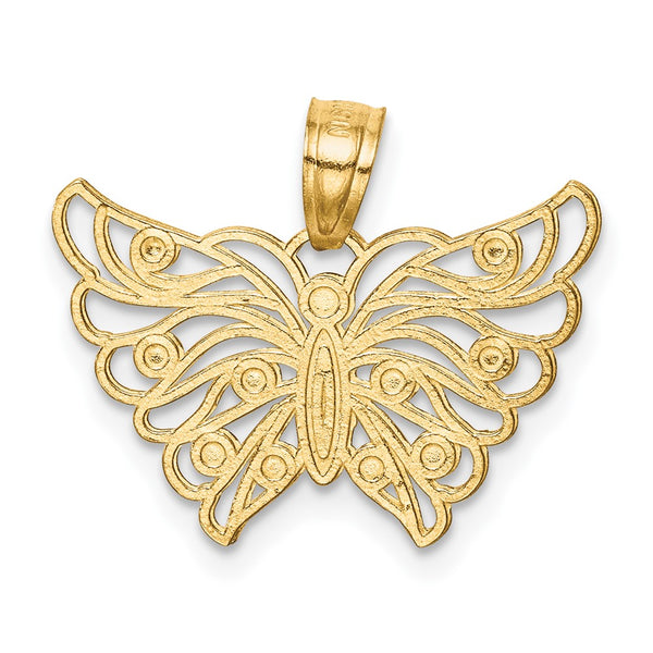 10KT Yellow Gold With Rhodium Plating 18X19MM Diamond-cut Butterfly Pendant. Chain Not Included