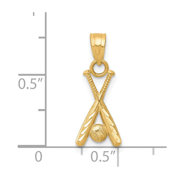 10KT Yellow Gold 20X9MM Diamond-cut Baseball Bat Charm