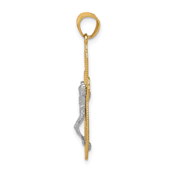 10KT Yellow Gold With Rhodium Plating 30X16MM Filigree Crucifix Cross Pendant. Chain Not Included