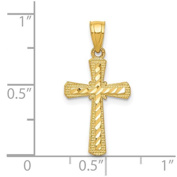 10KT Yellow Gold 25X11MM Diamond-cut Cross Pendant. Chain Not Included