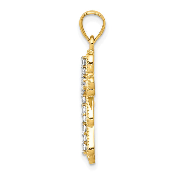 10KT Yellow Gold Cubic Zirconia 25X16MM Filigree Cross Pendant. Chain Not Included