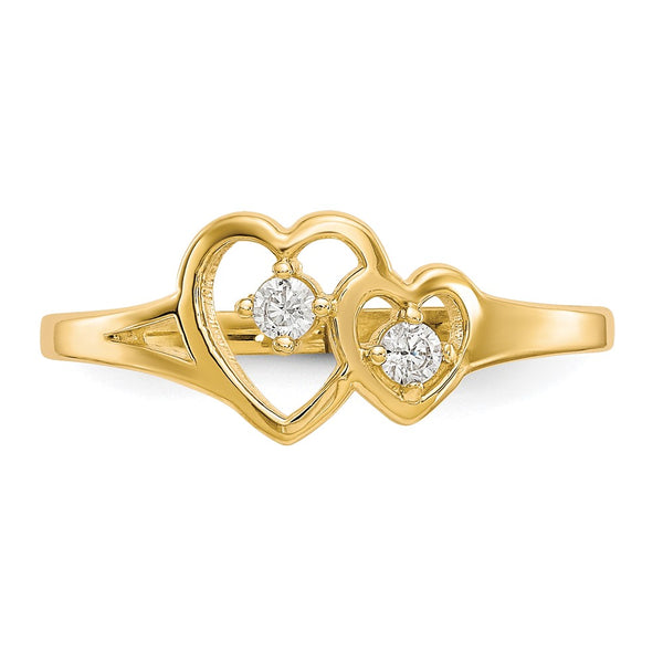 10KT Yellow Gold Cubic Zirconia Heart Ring. Size 6