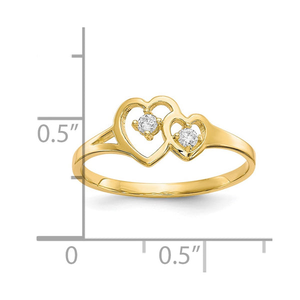 10KT Yellow Gold Cubic Zirconia Heart Ring. Size 6