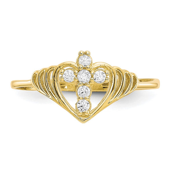 10KT Yellow Gold Cubic Zirconia Cross Ring; Size 6