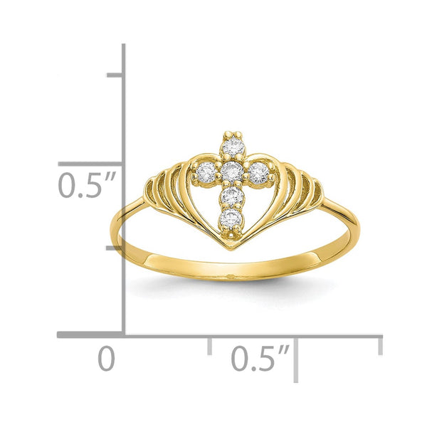10KT Yellow Gold Cubic Zirconia Cross Ring; Size 6