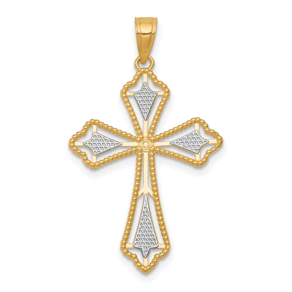 10KT Yellow Gold With Rhodium Plating 31X21MM Diamond-cut Cross Pendant. Chain Not Included