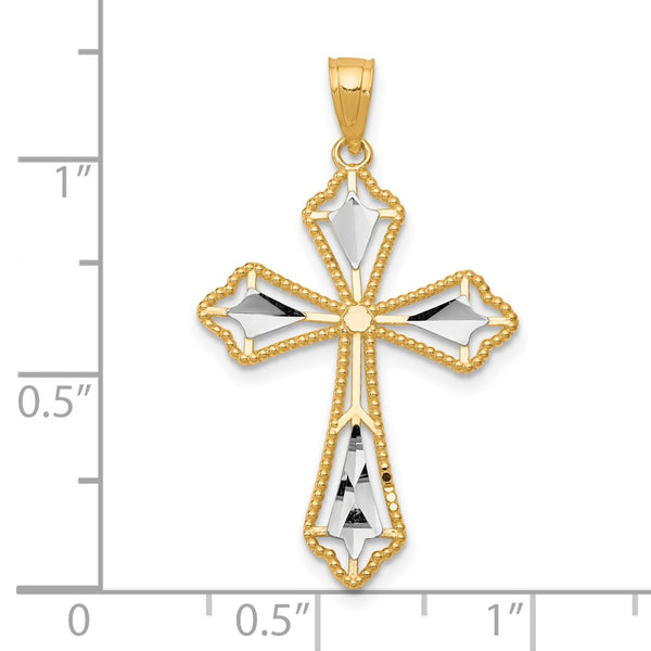 10KT Yellow Gold With Rhodium Plating 31X21MM Diamond-cut Cross Pendant. Chain Not Included