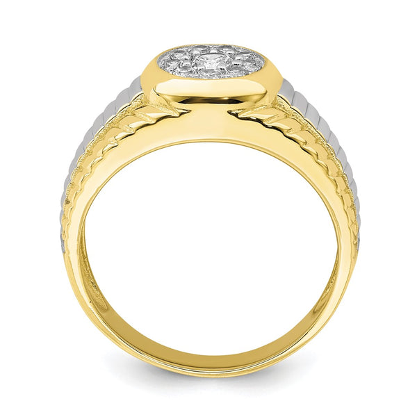 Cubic Zirconia Ring in 10KT Yellow Gold With Rhodium Plating. Size 9.5