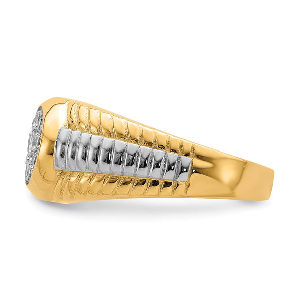 Cubic Zirconia Ring in 10KT Yellow Gold With Rhodium Plating. Size 9.5