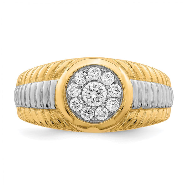 Cubic Zirconia Ring in 10KT Yellow Gold With Rhodium Plating. Size 9.5