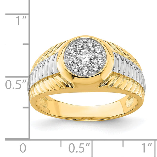 Cubic Zirconia Ring in 10KT Yellow Gold With Rhodium Plating. Size 9.5