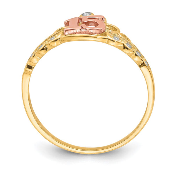 10KT Yellow and Rose Gold Cubic Zirconia Quinceanera Tiara Crown Ring. Size 8