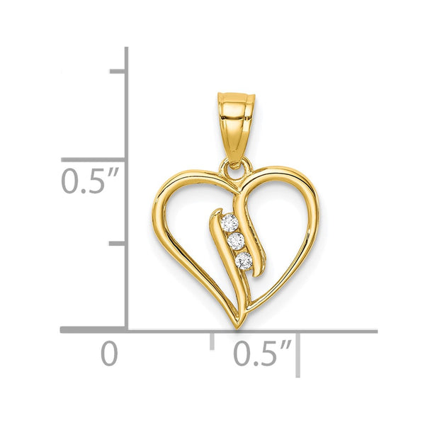 10KT Yellow Gold Cubic Zirconia Heart Pendant. Chain Not Included