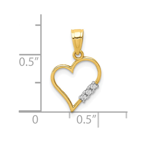 10KT Yellow Gold Cubic Zirconia Heart Pendant. Chain Not Included