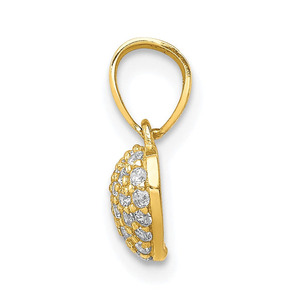 10KT Yellow Gold Cubic Zirconia Pave Heart Pendant. Chain Not Included